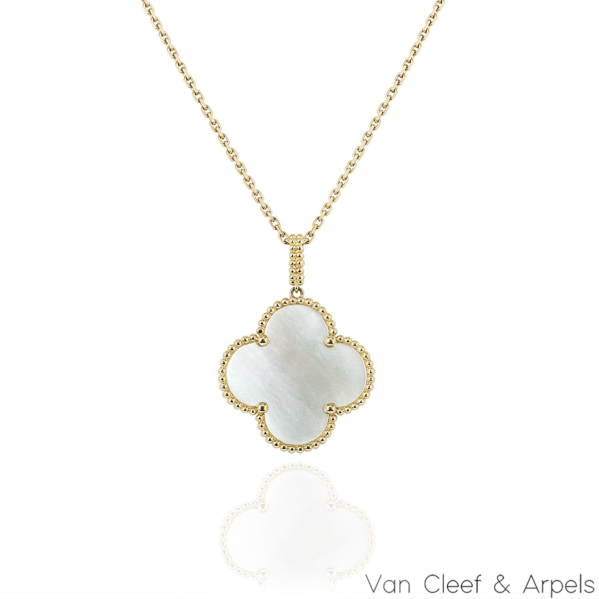 Van Cleef & Arpels Gold Mother of Pearl Magic Alhambra Necklace VCARO49L00 Van Cleef & Arpels Gold Mother of Pearl Magic Alhambra Necklace VCARO49L00